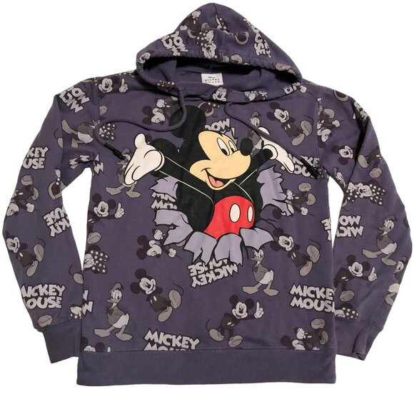 PURPLE DISNEY MICKEY MOUSE HOODIE SIZE S MICKEY BUSTING OUT ALL OVER PRINT YOUTH - Picture 1 of 4